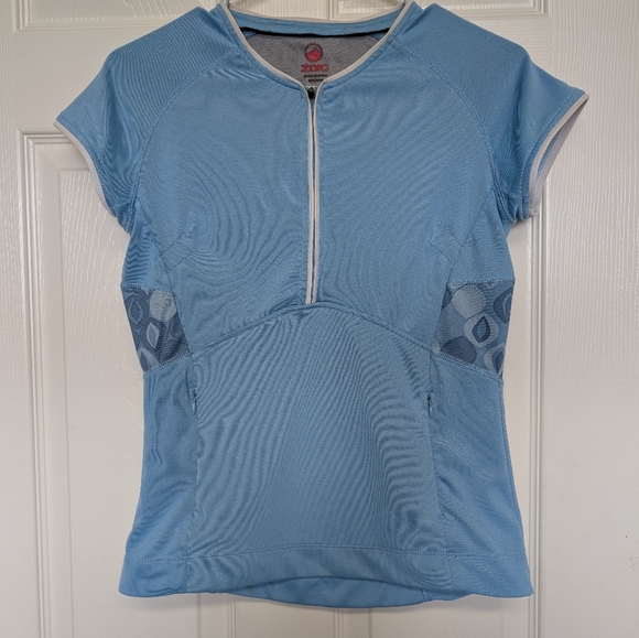 Zoic Womens M Shirt Cycling MTB Biking Jersey Blue Top Zip Back Pockets Stretch - Picture 1 of 10